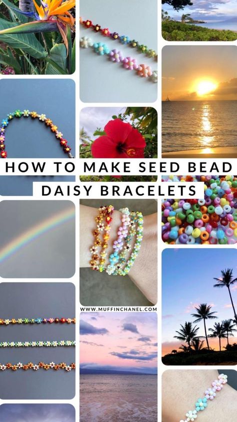 How to Make Seed Bead Daisy Flower Bracelets - MuffinChanel Seed Bead Flower Bracelet, Seed Bead Daisy, Beadwork Projects, Bead Flower Bracelet, Bead Daisy, Seed Bead Flower, Beaded Creatures, Seed Bead Bracelets Tutorials, Beaded Daisy