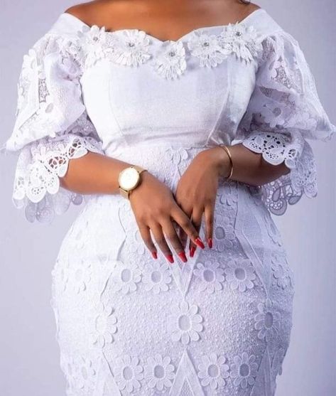 Lace Dress Classy For Church, Simple Lace Dress, White Lace Dress Short, Lace Dress Classy, Nigerian Lace Styles Dress, Memorial Ideas, African Lace Styles, Dresses African, Corporate Dress