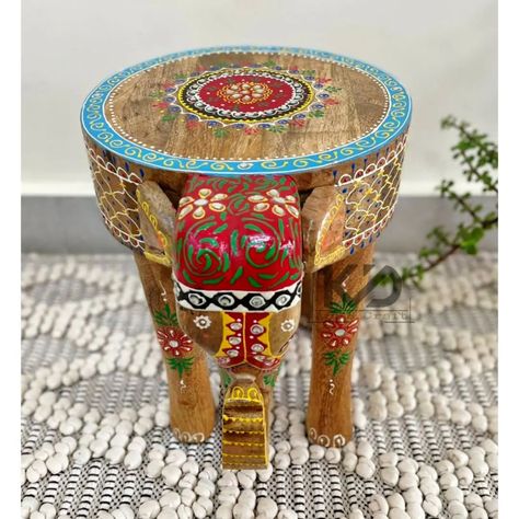 Hand Painted Stools, Colorful Stools, Chair Miniature, Handmade Stool, Painted Elephant, Wood Elephant, Elephant Table, Elephant Shape, Painted Stools