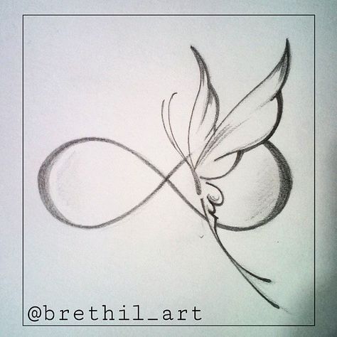 Love this butterfly                                                                                                                                                                                 Mais Infinity Sketch, Cat Tattoos, Infinity Tattoos, Geniale Tattoos, Butterfly Tattoos, Symbol Tattoos, Music Tattoos, Tattoos For Daughters, Sister Tattoos