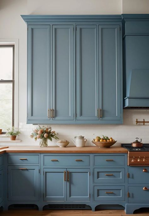 Blue Kitchen Cabinet Ideas, Blue Kitchen Cabinet, Blue Cupboard, Navy Blue Kitchen Cabinets, Craftsman Kitchens, Blue Kitchen Designs, Cabinet Trends, Grey Blue Kitchen, Kitchen Cabinet Inspiration