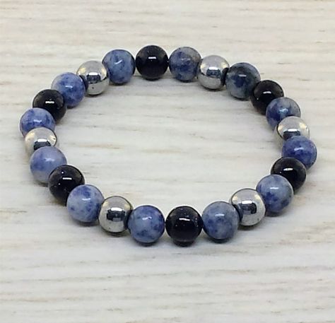 ~ Bracelets by Karen ~ Blue Spot Jasper, Blue Goldstone and Hematite Shambala Bracelet, Essential Oil Bracelet, Mala Jewelry, Beaded Jewelry Bracelets, Bracelet Keychains, Blue Beaded Bracelets, Crystal Healing Bracelets, Beads Bracelet Design, Gemstone Beaded Bracelets