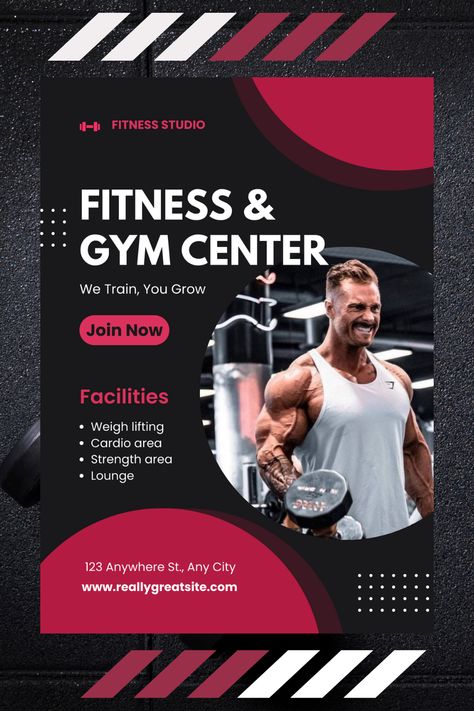 Introducing our latest gym flyer, designed to inspire and motivate you to achieve your fitness goals! With its sleek design and attention-grabbing content, this flyer is the perfect way to advertise your gym and attract new members. Featuring high-quality images of our state-of-the-art equipment and facilities, this flyer will showcase the best of what your gym has to offer. Gym Ads, Gym Flyer, Gym Center, Fitness Flyer, Diy Gym, Flyers Design, Poster Banner, Art Equipment, Fitness Studio