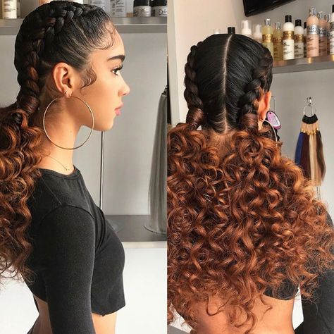 2 Big Braids Hairstyles, Braids For Black Women Half Up Half Down, Natural Curly Hairstyles Latina, Mexican Braided Hair, Two Braids Into Curly Ponytail, Protective Hairstyles For Mexican Hair, Braided Wedding Guest Hairstyles, Mexican Box Braids, Cute Hairstyles For Mexicans