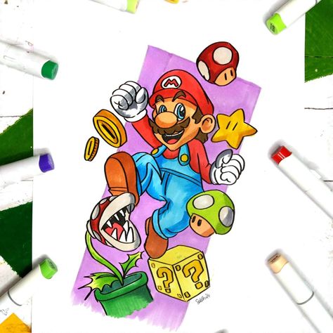 Super Mario Drawing Ideas, Mario Drawing Sketch, Mario Cartoon Drawing, Super Mario Drawings, Super Mario Sketch, Super Mario Bros Drawing, Mario Art Drawing, Mario Bros Drawing, Super Mario Painting