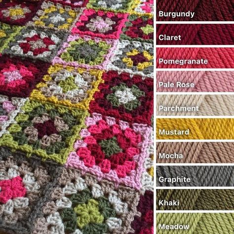 Crochet Studio on Instagram: "The weather is definitely on the turn! Time to start thinking about cosy colours. These granny squares in Stylecraft Special Dk fit the bill perfectly! Use #yescrochetstudio so we know you are happy for us to share your images. #grannysquares #autumncrochet #grannystripes #grannysquareblanket #grannysquarelover #crochetersofinstagram #crochet #crochetblanket #crochetblankets #handmade #vintageinspired #crochetaddict #crochetinspiration #crochetinsta #craftsposu Crochet Granny Square Blanket Colour Schemes, Crochet Granny Square Color Combos, Granny Square Crochet Color Combinations, Granny Square Color Combinations Ideas, Yarn Color Combinations Colour Palettes, Crochet Color Combos, Stylecraft Special Dk Combinations, Granny Square Color Combinations, Crochet Color Combinations