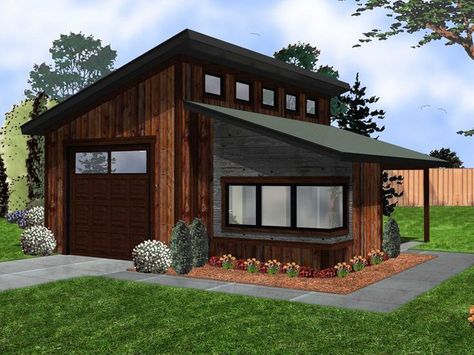 050G-0079: Modern 1-Car Garage Plan with Boat Storage and Workshop Garage With Living Quarters, Garage Shop Plans, Garage Workshop Plans, Plan Garage, Carriage House Garage, Carriage House Plans, Rv Garage, Workshop Plans, Modern Garage