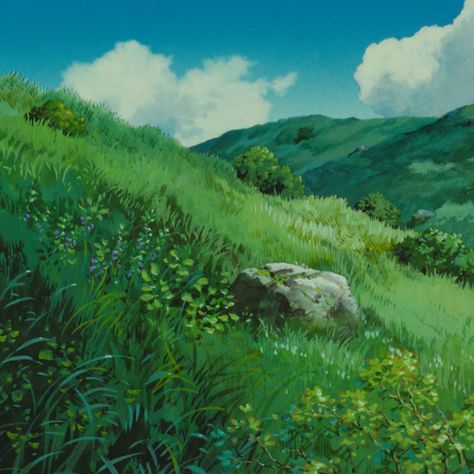 Studio Ghibli Screencaps Landscape, Gouche Illustration, Ghibli Environment, Studio Ghibli Scenery Landscape, Princess Mononoke Wallpaper, Studio Ghibli Background, Bg Design, Ghibli Artwork, Studio Ghibli Art