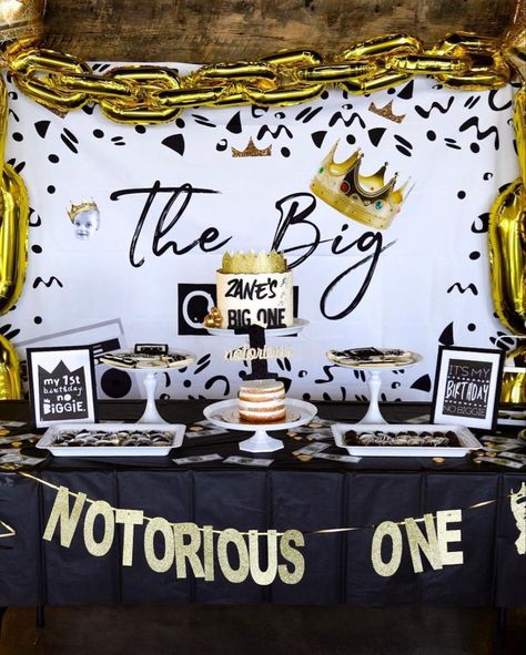 Biggie 1st Birthday Theme, Biggie Smalls Bday Party, Biggie Smalls Birthday Party Ideas, Biggie Smalls One Birthday Party, Notorious Big One Birthday Dessert Table, Notorious One Dessert Table, Big First Birthday Party, 1st Birthday Biggie Smalls, Biggie Smalls Themed Birthday Party