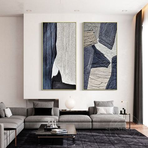 Blue Artwork Living Room, Long Abstract Painting, Rectangular Wall Art, Brown Abstract Painting, Abstract Painting Contemporary, Flower Painting On Canvas, Fall Canvas Painting, Easy Flower Painting, Wall Decor Minimalist