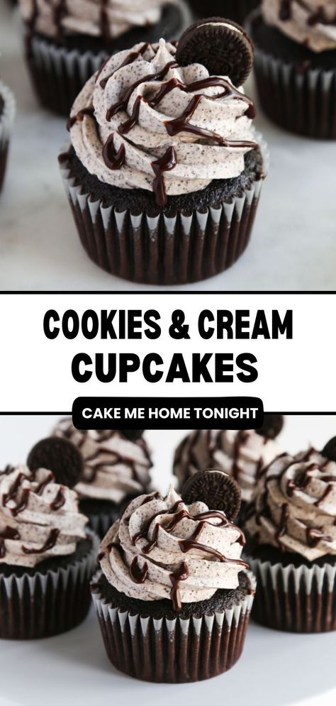 Cookie And Cream Cupcakes, Delicious Cupcakes Recipes, Cream Cupcakes, Gourmet Cupcakes, Cupcake Flavors, Easy Baking Recipes Desserts, Sweet Snacks Recipes, Baked Dessert Recipes, Desserts To Make