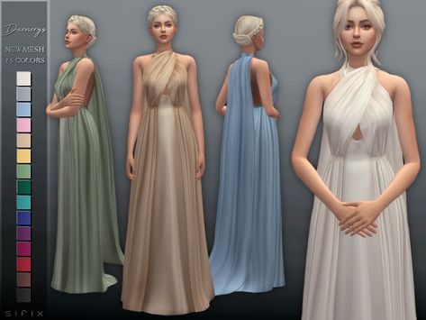 Sims 4 Cape Cc, Sims 4 Elf Cc, Daenerys Dress, Game Of Thrones Dress, Sims Medieval, Die Sims 4, Elf Dress, Pelo Sims, Sims 4 Gameplay