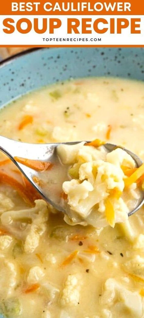 Best Cauliflower Soup Recipe - Top Recipes Best Cauliflower Soup, Broccoli And Cheddar Soup, The Best Cauliflower, Homemade Nutella Recipes, Cauliflower Soup Recipe, Cabbage Soup Diet Recipe, Boiled Chicken Recipes, Broccoli And Cheddar, Tomato Tortellini Soup