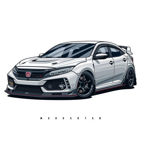 Honda Civic India, Oleg Markaryan, Order Illustration, Honda Type R, Honda Civic Car, Civic Car, Automotive Illustration, R35 Gtr, Civic Type R