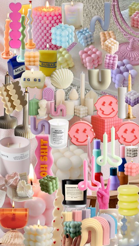 Modern color funky bubble candle apartment style living decor home inspiration cozy aesthetic fall Colorful Candles Aesthetic, Home Inspiration Cozy, Funky Candles Aesthetic, Wiggly Candles, Bathroom Candles Decor, Pastel Bubble Candle, Funky Candles, Bubble Candle, Cozy Aesthetic