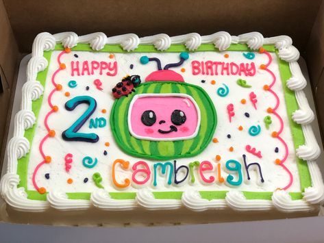 Cocomelon Sheet Cake Ideas, Cocomelon Sheet Cake, Coco Melon Theme Cake, Wilton Decorating Tips, Cocomelon Cake, Kid Cakes, Cupcake Business, Sheet Cake Designs, Coco Melon