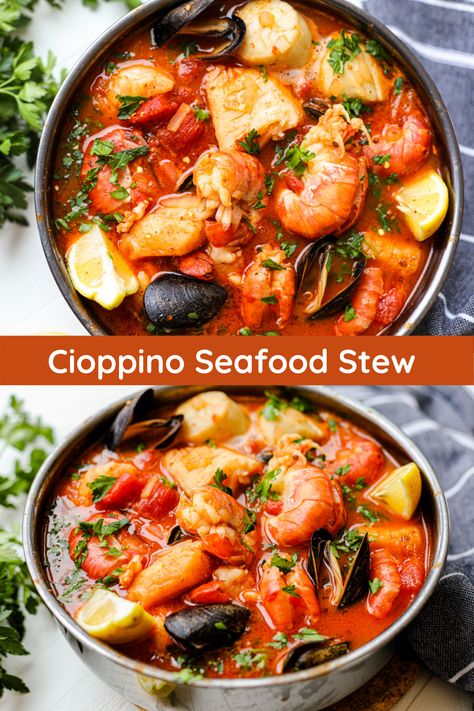 Cioppino Recipe Easy, Bouillabaisse Recipe, Cioppino Recipe, Seafood Stew Recipes, Fish Stew Recipes, Seafood Soup Recipes, Best Seafood Recipes, Seafood Stew, Seafood Soup