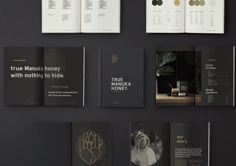 Brand Book – True Honey Co. by Marx Design, New Zealand How To Print Your Own Book, Elegant Brochures, Document Design, Luxury Brochure, Honey Brand, Best Website Design, Brand Manual, Creative Brochure, Booklet Design