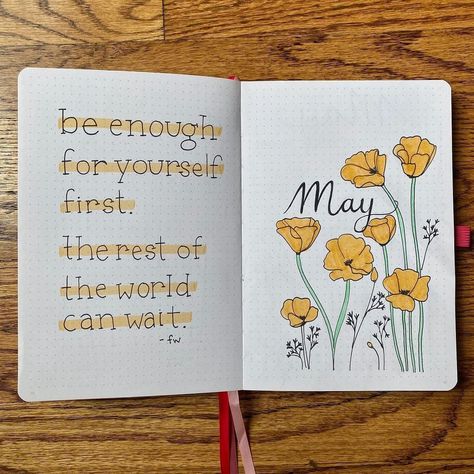 May Habit Tracker, Spring Bullet Journal Ideas, Spring Bullet Journal, May Cover Page, May Goals, Bullet Journal May, Journal D'inspiration, Golden Poppies, Quote Page