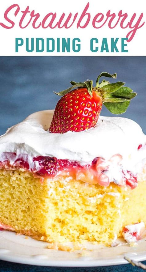 Strawberry Pudding Cake is like having a slice of heaven, right in your own  mouth. With this easy 4 layer cake, it can be cake time, any time! #strawberry #cake #pudding #dessert Strawberry Pudding Cake, 4 Layer Cake, Strawberry Pudding, Pudding Dessert, Slice Of Heaven, Best Cake Recipes, Pudding Desserts, Raise Your Hand If, Pudding Cake