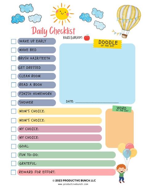 Help your kids stay organized with the 'Daily Checklist Kids Edition'. This checklist makes it easy for parents to make sure kids are completing tasks each day. Get your kids motivated and organized with this pre-order item today! Pre-Order yours today.🎉Daily Checklist Kids Edition is estimated to be available after January 3rd. No guarantee on shipping & delivery date at the moment. Size: 6" w x 9" h Paper Type: 70 lb. Paper Uncoated Printed Side: Front Only Padding: Padded With Cardboard Back Glued Edge: Top Sheets Per Pad: 50 Before School Routine, School Routine For Teens, Kids Checklist, School Checklist, Effective Study Tips, Daily Checklist, Kids Schedule, Kids Planner, Chore Chart Kids