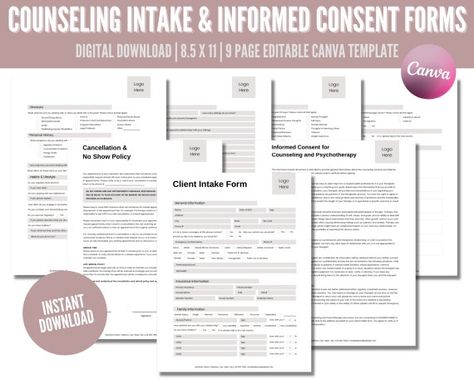 Counseling Intake Form Informed Consent for Counseling and | Etsy Australia Informed Consent Counseling, Intake Forms For Counseling, Counseling Intake Form, Consent Forms Templates, Counseling Forms, Intake Form, Free Mental Health, Therapy Practice, Chatty Cathy