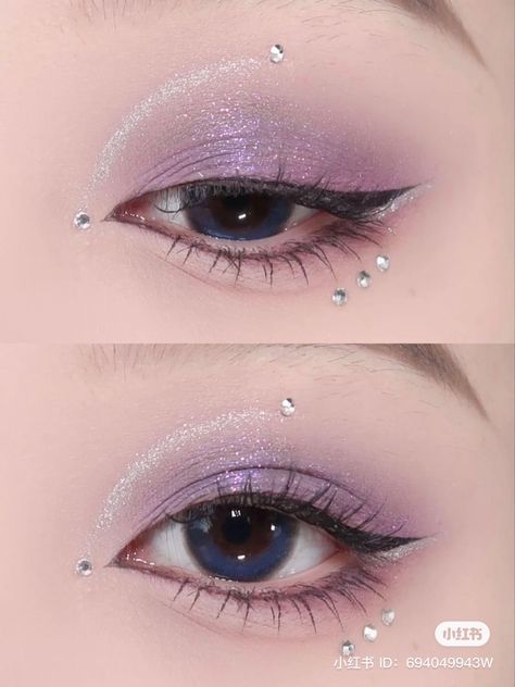 Make Up Morado, Purple Douyin Makeup, Purple Makeup Aesthetic, Makeup Lila, Makeup Morado, Purple Makeup Looks, Concert Makeup, Purple Eye Makeup, Cute Eye Makeup