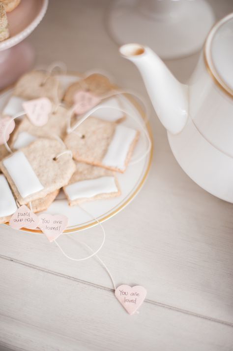 Tea Bag Cookies, Valentines Tea Party, Valentine Tea, Galentines Party, Shaped Cookies, Heart Shaped Cookies, Valentines Day Treats, My Funny Valentine, Valentines Day Party