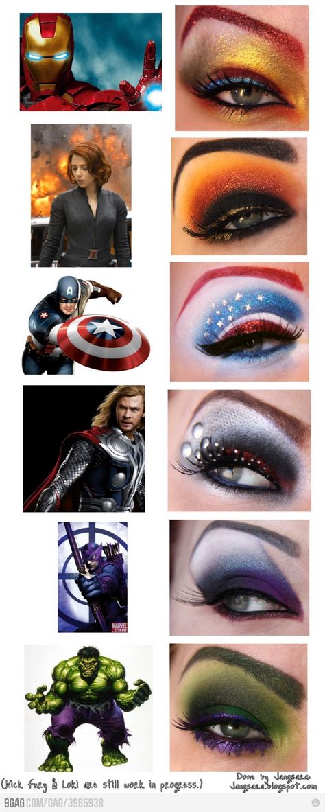 avengers makeup Marvel Makeup, Extreme Make-up, Carnaval Make-up, Make Up Designs, Drag Make-up, Eye Makeup Looks, Eye Makeup Designs, Halloween Make Up, Hooded Eyes