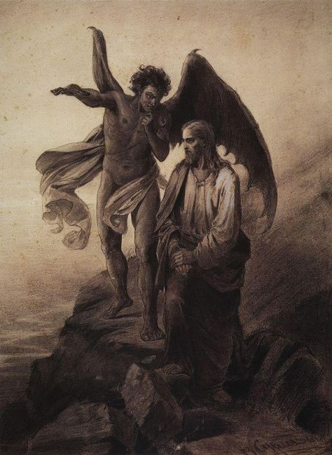 temptation of Jesus the Messiah Jesus Temptation, Anton Lavey, Esoteric Art, Biblical Art, Jesus Art, Angels And Demons, Jesus Pictures, Pope Francis, Angel Art