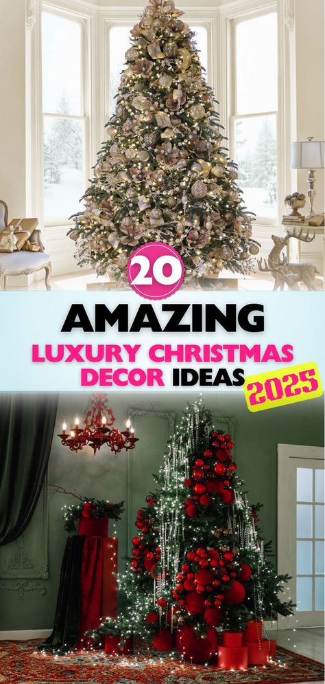 Elevate your holiday decor with these luxurious Christmas decor ideas, featuring sophisticated trees, elegant dining setups, and charming accents for a glamorous celebration. Glamorous Christmas Decor, Glamorous Christmas Tree, Scream Christmas, Felt Skirt, Luxury Christmas Decor, Luxurious Christmas, Glamorous Christmas, Luxury Christmas Tree, Christmas Attire