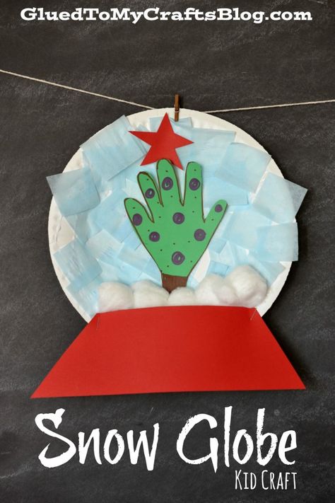 Handprint Snowglobe Craft, January Craft For Toddlers, Cute Winter Crafts For Kids, Paper Plate Ornaments, Winter Wonderland Crafts For Toddlers, Paper Plate Snowglobe, Winter Art Projects For Kids Preschool, January Arts And Crafts For Kids, December Preschool Crafts