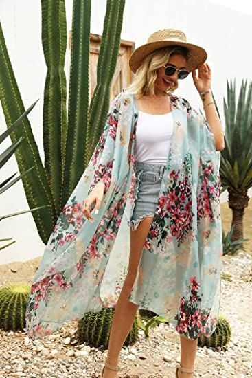 Love love love how it accentuates every outfit!! Long Floral Kimono, Floral Kimono Cardigan, Chiffon Cardigan, Chiffon Floral, Womens Kimono, Cardigan Long, Floral Kimono, Cover Ups, Kimono Cardigan