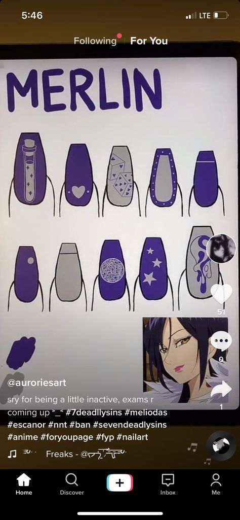 Seven Deadly Sins Nail Art, Seven Deadly Sins Nails, King Nails, Anime Nail, Kids Nail Designs, Spring Break Nails, Witchy Nails, Cute Simple Nails, Anime Nails