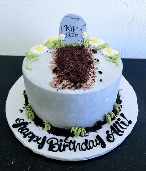 Grave Cake Birthday, Tombstone Cakes Birthday, Graveyard Cake Birthday, Cake Ideas For 30th Birthday Women, Tombstone Cake Ideas, Rip Birthday Cake, Headstone Cake, Gravestone Cake, Rip Twenties Birthday Cake