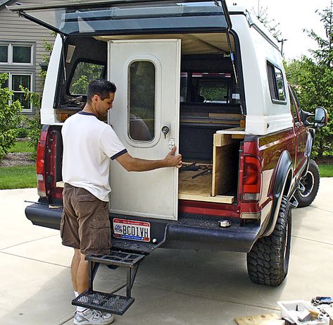 Camper Shell Camping, Homemade Truck Camper, Truck Topper Camper, Truck Tent Camping, Truck Cap Camper, Diy Slide, Kayak Roof Rack, Truck Camper Shells, Pop Up Truck Campers