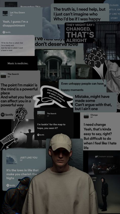 Music Wallpaper Quotes, Nf And Eminem, Nf Music Wallpaper, Music Rap Aesthetic, Nf Poster Aesthetic, Nf Wallpaper Aesthetic Lyrics, Nf Happy Wallpaper, Nfrealmusic Wallpaper, Nf Real Music Wallpaper