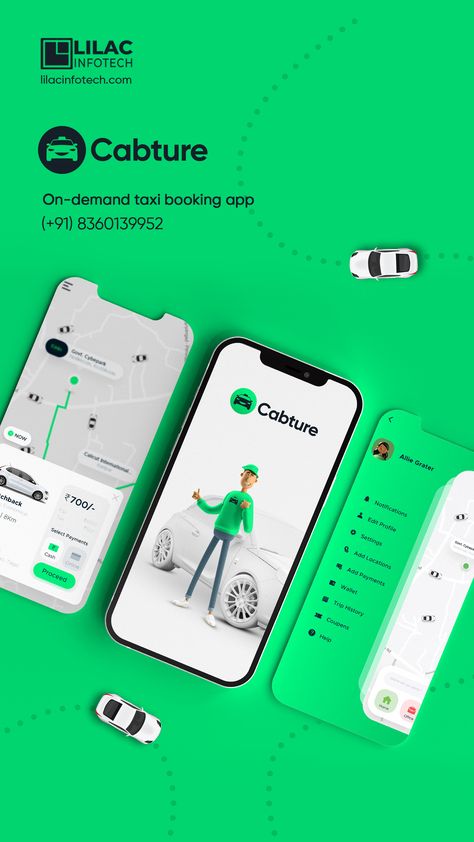 "The taxi booking industry is updating every day. Our taxi booking app saves you time and expense with an easy-to-use experience. The program that satisfies your needs can be completely personalized. Two interfaces are covered by CABTURE: one for the user and one for the driver. Contact us to bring in a software revolution in the taxi booking industry at a nominal cost. Sounds Interesting? ping us on: 📞+91 83601 39952. 📧info@lilacinfotech.com" Taxi Booking App, Posters Layout, Taxi Business, Driver App, Graphic Design Posters Layout, Car Advertising Design, Taxi App, Business Poster, Booking App