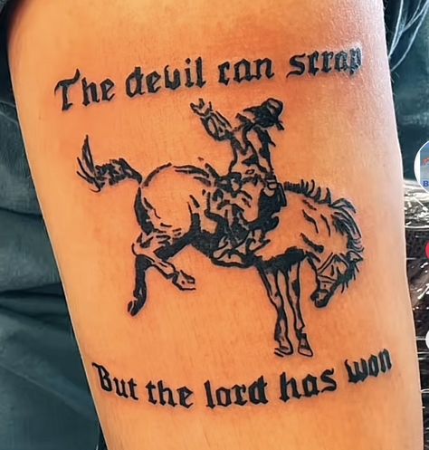 Big Western Tattoos, Tattoo Ideas For Men Western, Dark Western Tattoo, Saddle Tattoo Western, Western Female Tattoos, Lane Frost Tattoo, Small Southern Tattoos, Vols Tattoos, Country Style Tattoos