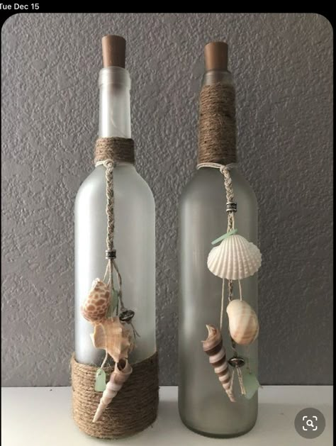 Pot Gantung, Beach Decorations, Bottle Diy Crafts, Wine Bottle Corks, Glass Bottle Diy, Wine Craft, Diy Beach, Diy Glass Bottle Crafts, Wine Bottle Art