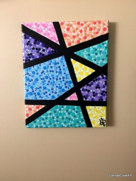 Geometric Dot acrylic painting 8" x 10" canvas Art picture Abstract pattern design FREE SHIPPING blue purple pink orange yellow green black by CanvasCoveArt on Etsy Mini Canvas Painting Ideas, Canvas Painting Ideas For Beginners, Painting Ideas For Beginners, Tape Painting, Small Canvas Paintings, Canvas Painting Ideas, Simple Canvas Paintings, Tape Art, Easy Canvas Art