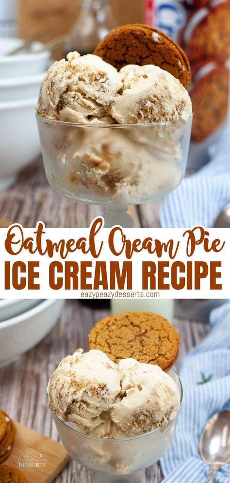 Oatmeal Ice Cream, Oatmeal Cream Pie Ice Cream, Ice Cream For Breakfast Day, Unique Ice Cream Recipes, Winter Ice Cream, Ice Cream Recipe, Gourmet Ice Cream Recipes, Pudding Ice Cream Recipe, Kitchen Aid Ice Cream Recipes