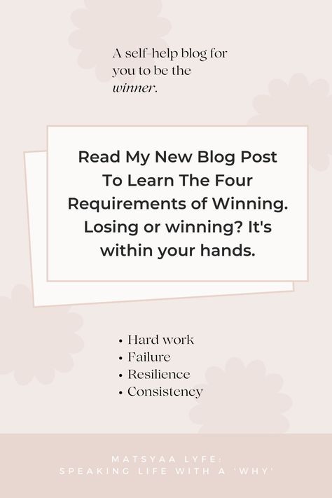 Winners and losers have the same goals. So what is it that differentiates them? Read this self help blog post to learn how to be the winner and keep away from the category of the losers. It's within your own hands. The four requirements of winning explained: Hardworking, failure, resilience, consistency. #blog #blogger #self help #motivational #inspirational #success #successful #life #lifemotivation #winning #losers #helpful #newblog The Losers, Winners And Losers, Keep Dreaming, Successful Life, Everything About You, Reality Check, How To Wake Up Early, Successful People, Under Pressure