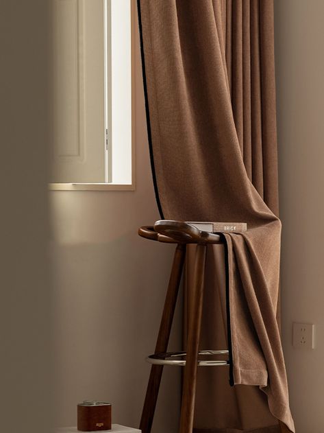 Transform your living space with the Madigan Blackout Curtain, featuring an exquisite black trim that adds a touch of elegance and sophistication. Made from the same high-quality fabric as our Madry collection, this curtain boasts a luxurious faux linen texture and a thick, heavy fabric that is soft to the touch. The standout black edging on both sides enhances its aesthetic appeal, while its light-blocking capability of 80-90% ensures a peaceful, darkened environment, perfect for restful sleep Bedroom Linen Curtains, Brown Bedroom Curtains, Mocha Curtains Living Rooms, Brown Curtains Bedroom, Dark Olive Curtains, Brown Curtains Aesthetic, Modern Living Room Curtains, Light Brown Curtains, Dark Beige Curtains