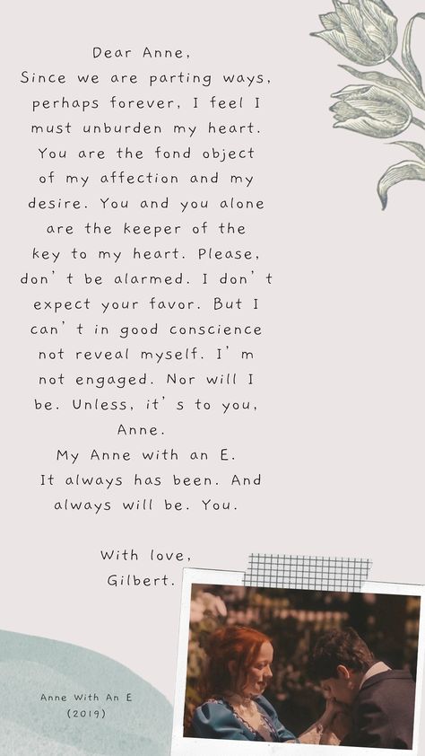 From the television series Anne With An E. Anne With An E Letter, Gilbert Blythe And Anne Shirley, Gilbert Blythe And Anne, Anne With An E Wallpaper, Anne Gilbert, Anne White, Gilbert Blythe, Anne Shirley, Anne With An E