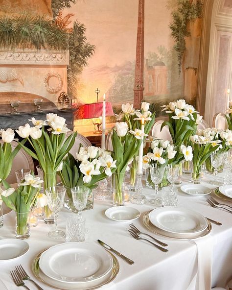 Villa Catignano on Instagram: “Timeless Beauty 🤍 in the frescoed living room at @villa_catignano with elegant white tulips! In love with this decor! Last Winter…” Tulip Wedding Decor, Tulips Wedding Decor, Tulip Flower Arrangements, Villa Catignano, Tulips Wedding, Mob Wedding, Tulip Wedding, Winter Florals, Wedding In France