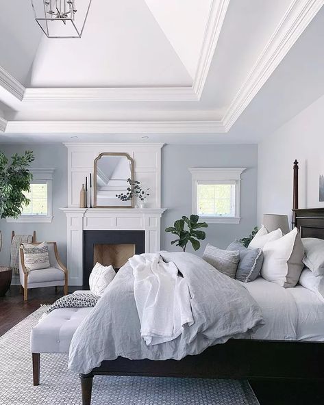 40 Blue-Gray Paint Colors to Inspire Your Next Reno Light Blue Bedroom, Blue Gray Bedroom, Blue Gray Paint Colors, Fresh Bedroom, Suite Design, Light Blue Walls, Blue Bedroom Decor, Bedrooms Ideas, Bedrooms Decor