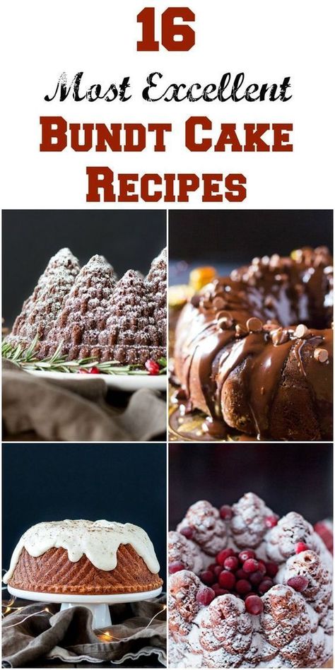 16 Most Excellent Bundt Cake Recipes - a list of beautiful bundt cakes that are perfect for holiday baking, parties and family gatherings! #bundt #bundtcakes #desserts #festive #holiday #easy #bundtrecipes Best Bundt Cake Recipes, Best Bundt Cake, Bunt Cake Recipe, Christmas Bundt Cake, Bundt Pan Recipes, Bundt Cake Recipes, Easy Bundt Cake Recipes, Bundt Recipes, Easy Christmas Cake Recipe