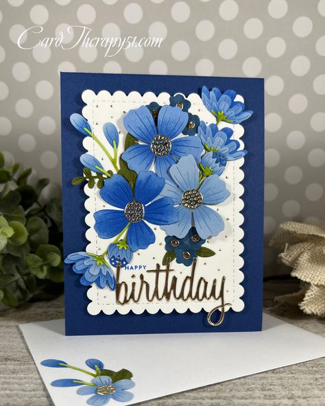 Blue Flower Bouquet, Blue Flowers Bouquet, Handmade Greeting Card Designs, Flower Dies, Spellbinders Dies, Die Cut Card, Greeting Card Inspiration, Copic Marker, Spellbinders Cards