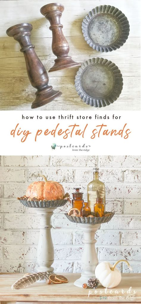 Diy Pedestal Stand, Candlestick Crafts, Diy Pedestal, Spindle Crafts, Thrift Store Decor, Diy Candle Holders, Wooden Candle Sticks, Fall Decor Ideas, Candle Store